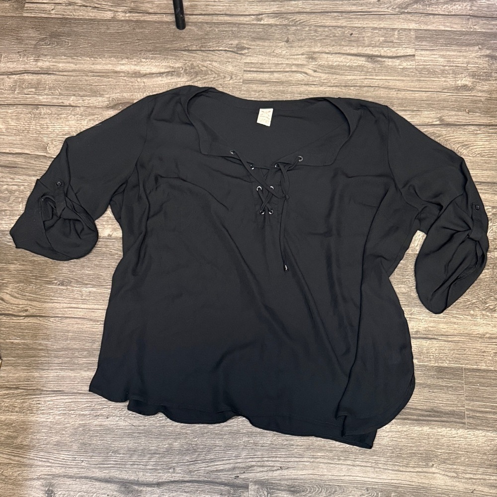 Faded Glory Black Lace-Up Blouse